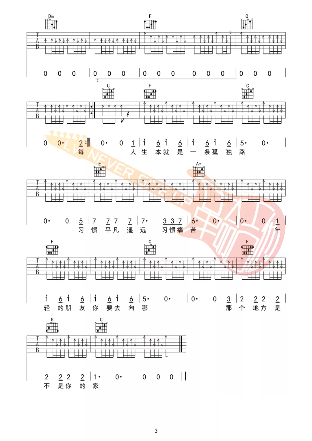 年轻的朋友你要去向哪吉他谱3-C.S.B.Q