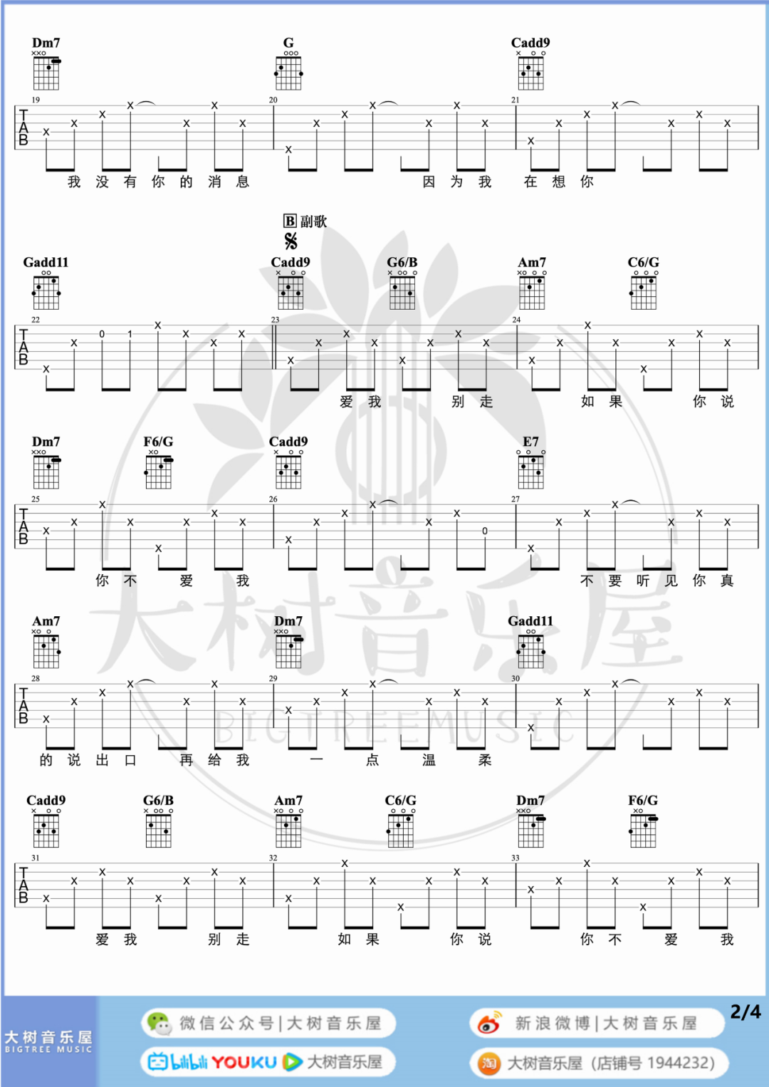 爱我别走吉他谱2-张震岳